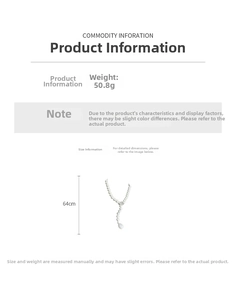Detail of zircon leaf pearl tassel necklace with 50.8g weight and 64cm length measurement
