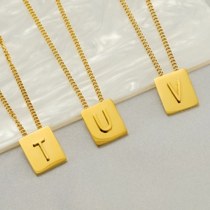 Letter Pendant Necklace Stainless Steel 18K Gold Plated Square 3D Initial Clavicle Chain Fashion Jewelry Unisex