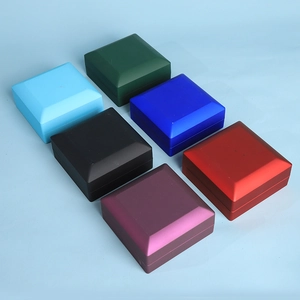 Matte square LED jewelry boxes in six colors including blue, green, and red
