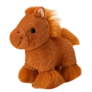 Brown and orange plush horse toy with soft mane and tail for kids, centered on white background