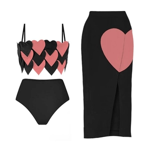 Herzförmiges Schuppen Bikini Oberteil Hohe Taille Unterteil Und Seitenschlitz Rock Kontrastfarbe Sexy Strandbekleidung Badeanzug Für Frauen