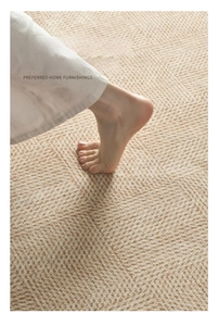 Detailed close-up of soft beige French vintage carpet showing high-density velvet texture