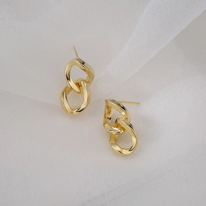 Geometric Interlock Link Earrings 18K Gold Plated Copper With 925 Sterling Silver Earring Post Minimalist Fashion Women