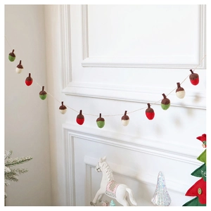 Handmade wool felt acorn garland with red green and white balls for festive home decor