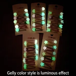 Luminous glow-in-the-dark jelly hair clips set with star heart and round shapes