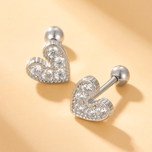 Boucles d'oreilles cœur en argent 925 avec zircons scintillants et fermoir à vis sûr