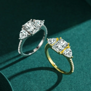 Classic S925 silver square cz ring with pear-shaped stones in gold and silver finish