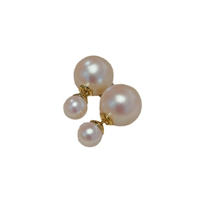 Elegant French style double pearl earrings with gold finish on a clean white background