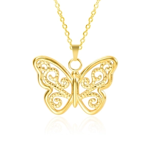 Hollow butterfly pendant necklace in 18k gold plating with intricate filigree details