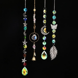 4-piece set of hanging crystal suncatchers with moon, stars and butterfly for garden decor