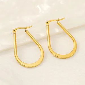 Minimalist U Shaped Hoop Earrings Stainless Steel 18K Gold Plated Geometric Polished Mirror Finish Fashion Jewelry Women