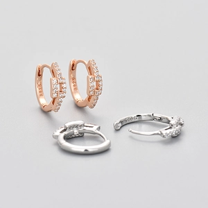 S925 sterling silver hoop earrings with pave cubic zirconia in rose gold and silver
