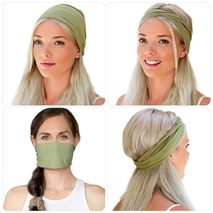 Bandeau de yoga élastique vert olive présenté en plusieurs styles pour le sport et le fitness