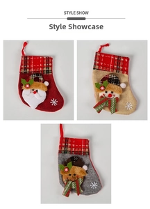 Detailed view of Christmas stockings set with Santa, snowman and elk 3D doll designs