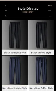 Detalle de pantalones deportivos para hombre en negro y marino con bajos rectos y puños