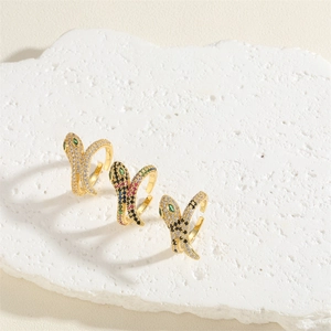 Retro hollow snake ring with colorful zircons and 14K gold plating in adjustable size