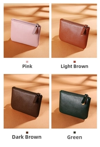 Litchi texture coin purses in pink, light brown, dark brown, and green with zipper