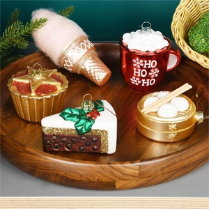 Christmas Tree Hanging Ornaments Painted Glass Creative Food Fruit Vegetable Pendants Holiday Festive Party Decoration Novelty