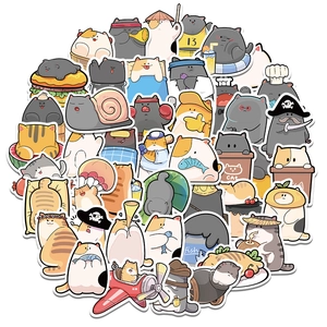 Vibrant 50-piece set of cartoon cat stickers featuring diverse cute character designs