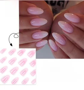 Classic French ombre press-on nails with soft pink gradient finish in almond shape
