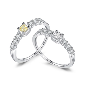 S925 sterling silver ring featuring square yellow and clear gemstones with pavé diamonds