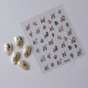 5D embossed rose and butterfly nail stickers with 3D floral textures and metallic shine