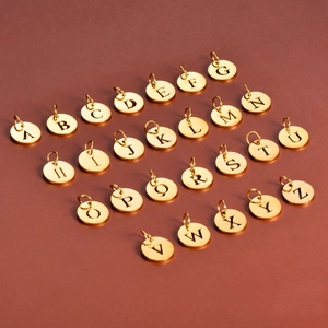 26 gold stainless steel 12mm hollow round alphabet charms for DIY jewelry making