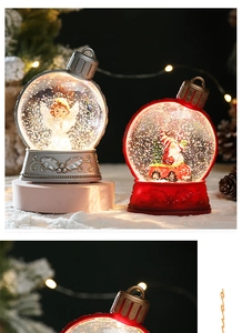 Détail de la boule à neige de Noël lumineuse avec LED et effet de neige scintillante