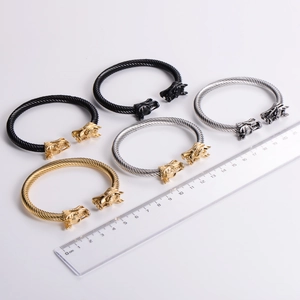 Men's punk 304 stainless steel dragon head twisted cable open bracelets in multiple colors