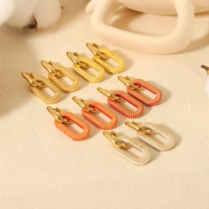 Square textured link hoop earrings in gold, silver, red and orange finishes