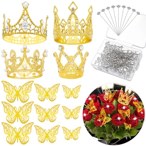 Elegant Golden Alloy Crown Tiara With Rhinestones And Artificial Pearls For Wedding Birthday Cake Topper Hair Accessories