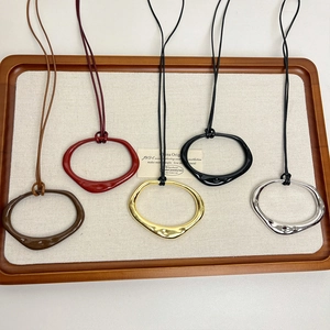 Minimalist Geometric Irregular Pendant Necklace Long Adjustable Alloy Leather Cord Sweater Chain For Women Artistic