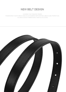 Detail of black leather belt showing fine texture, round holes and neat stitching