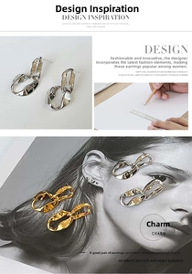Detail of minimalist metallic twisted chain hoop earrings in gold and silver finishes