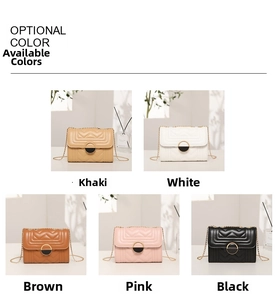 Matrix display of five quilted crossbody bags with chain straps in neutral and pastel tones
