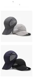Macro detail of breathable mesh fabric and foldable brim on quick-dry outdoor caps