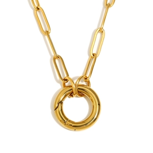 Collana a catena a maglie in acciaio inossidabile placcato oro 18K con chiusura tonda