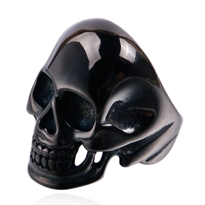 Anello teschio gotico nero lucido da uomo in acciaio inossidabile con finitura a specchio