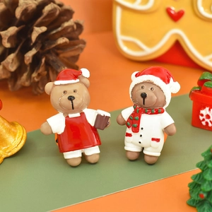 Charming painted resin Christmas bear figurines for DIY crafts and holiday decor