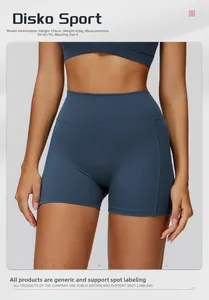 Detail of high-waisted navy blue yoga shorts with moisture-wicking compression fabric