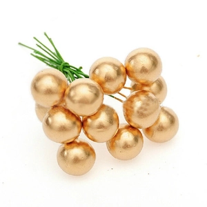 Artificial 1.2cm golden Christmas berries on green wire stems for festive DIY wreaths
