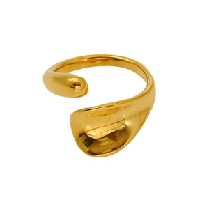 18k gold plated stainless steel open ring with avant-garde organic lava flow design