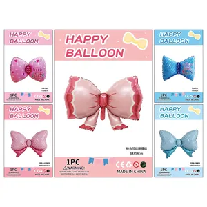 Bow Tie Shaped Aluminum Foil Balloons Polka Dot Striped Decorative Foil Balloon For Birthday Baby Shower Gender Reveal Party