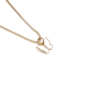 Elegant gold box chain necklace with a white butterfly pendant and zircon stones