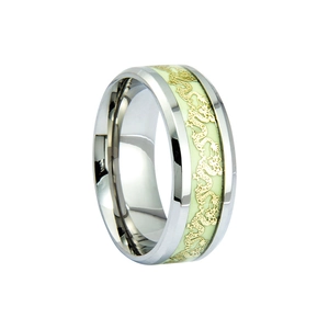 Dragon pattern titanium steel luminous ring with polished silver finish for men