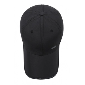 Breathable black sport baseball cap with sun protection and quick-dry synthetic fabric