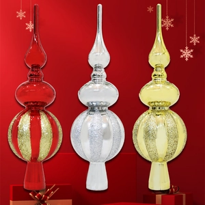 Set di tre puntali per albero di Natale eleganti in rosso, oro e argento lucido