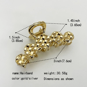 Golden eco-friendly alloy hair claw clip with cross-weave design for women and girls