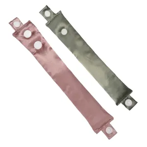 Set bigodini senza calore in raso rosa e grigio-verde con bottoni a pressione