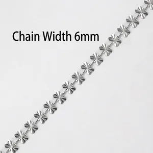 6mm width stainless steel clover chain with faceted radial pattern for DIY jewelry making